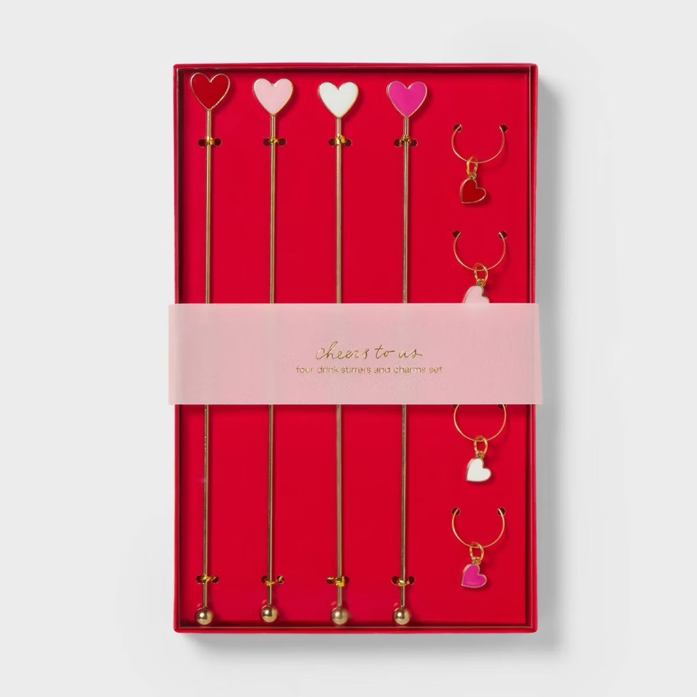 Valentine's nwt Day Heart Drink Stirrers and Charm Set